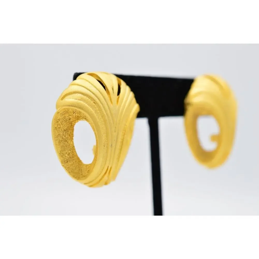 Vintage Earrings Brushed Gold Heavy Chunky Abstract Textured NOS 80s 1980s BinAA